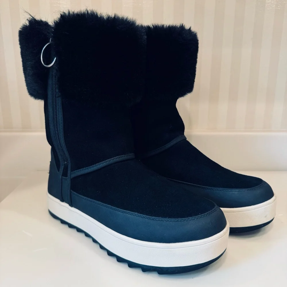 Koolaburra by UGG Black Tynlee Waterproof Winter Boots With Faux Fur Cuff Size 7